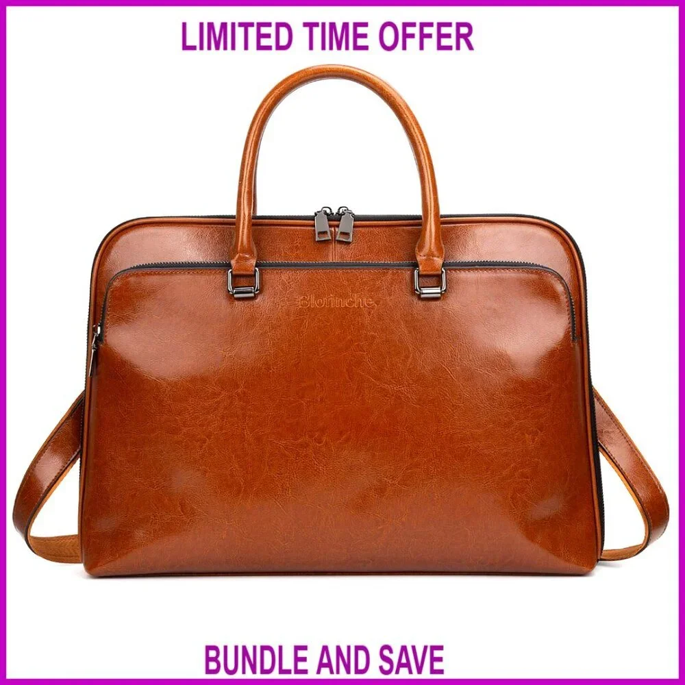 Genuine Leather Laptop Messenger Bag 13.3-15.6 Inch Work Briefcase